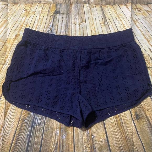 Aerie Blue Lace Floral Laser Cut Lined Cotton Pull On Shorts - Picture 1 of 5